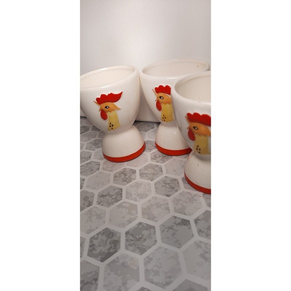 Holt Howard Set of 4 Whimsical Egg Cups, Coq Rouge Rooster Design 1961 - Picture 2 of 10